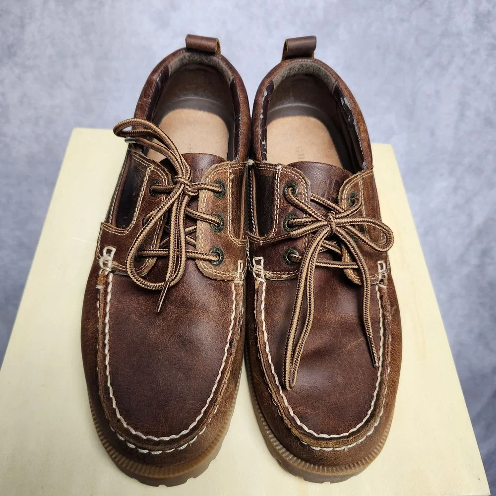 GH Bass Manchester Mens‎ 9M Brown Leather Lug Sole Boat Shoes 2225-226